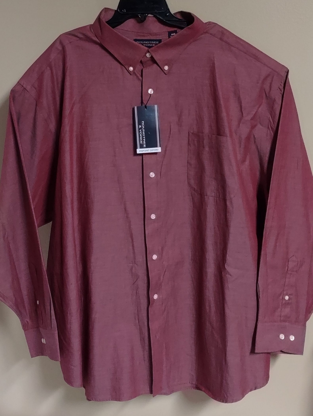 Roundtree & Yorke Mens Shirt Size 4XB (Big & Tall) Long Sleeve Button Dark Red